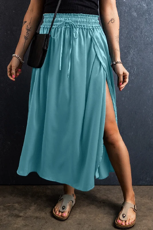 Kim Slit Drawstring Elastic Waist Skirt wool skirt warm