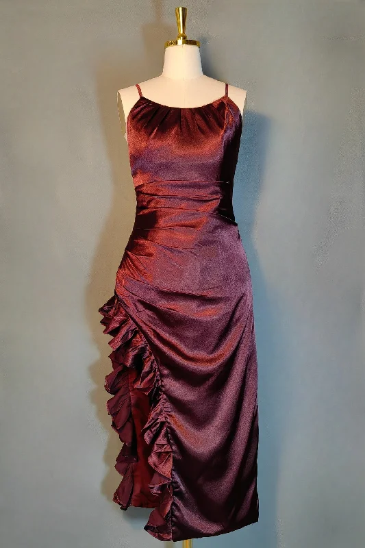 Burgundy Homecoming Dresses Vintage Backless Ruffle Asymmetrical Midi Length Party Dress Tunics Luxurious high-end