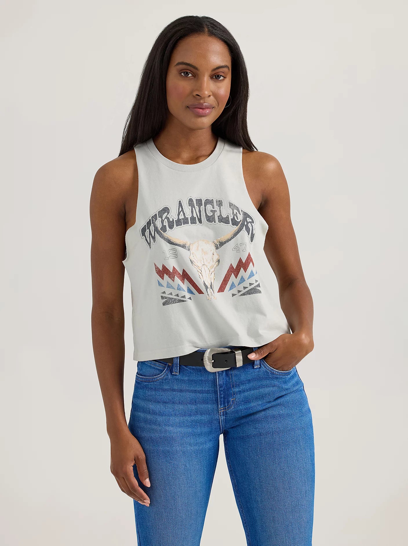 Women's Wrangler Crop Aztec Steer Tank Top layering tank top