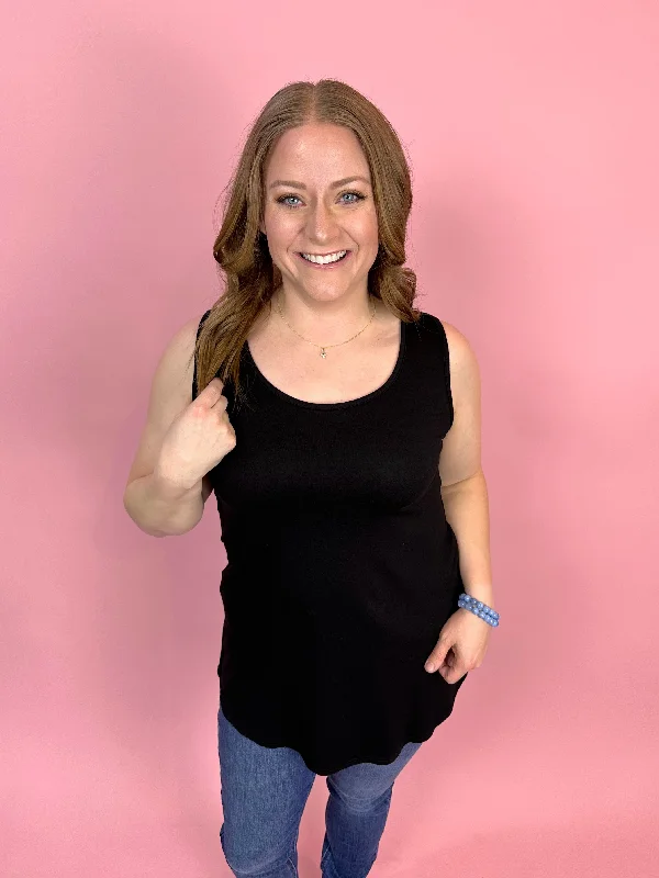 Black Solid Knit Sleeveless Tank Top yoga tank top
