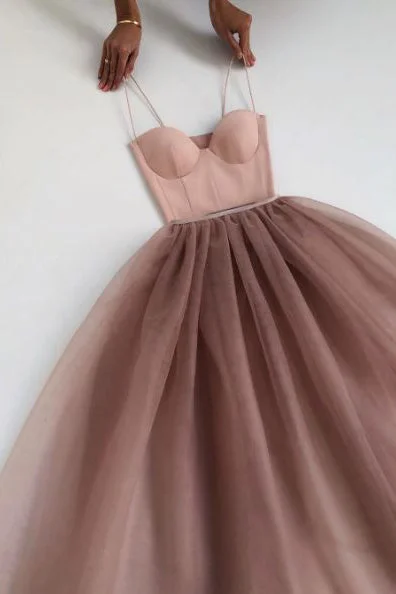 Dusty Rose Spaghetti Straps Sweetheart Evening Party Dress A-Line Tulle Floor Length Prom Dress Tunics Silk luxurious