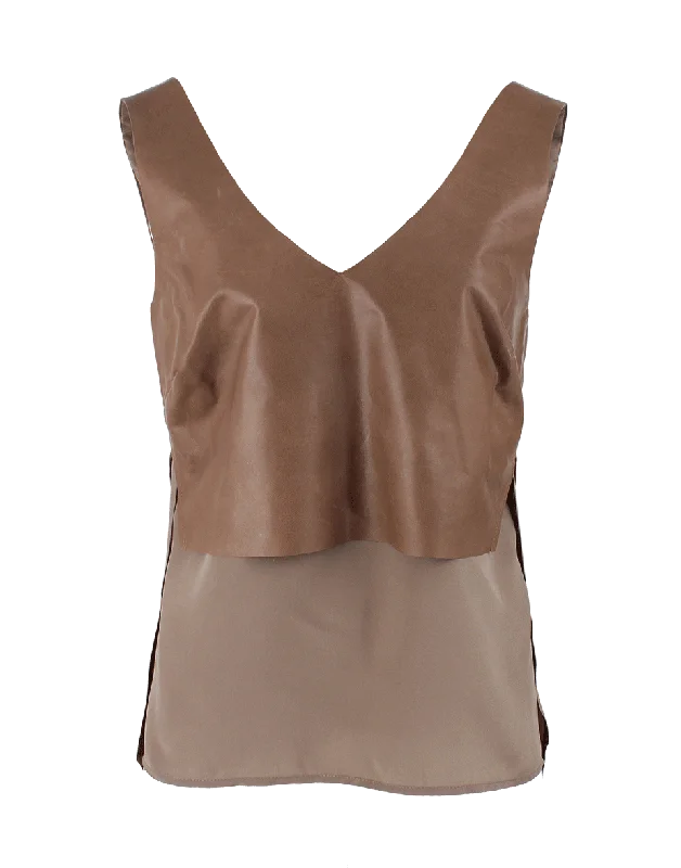 Leather Layered V-Neck Tank Top casual tank top