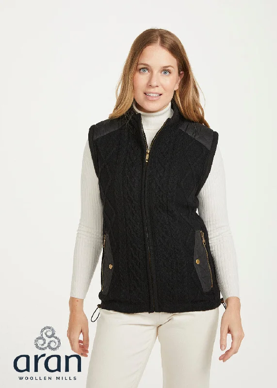 Women's Lined Sleeveless Jacket | Black - Clearance Denim Fabric Leather Fabric Suede Fabric