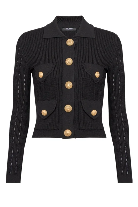 Buttoned Cardigan - Noir Transparent Opaque Sheer