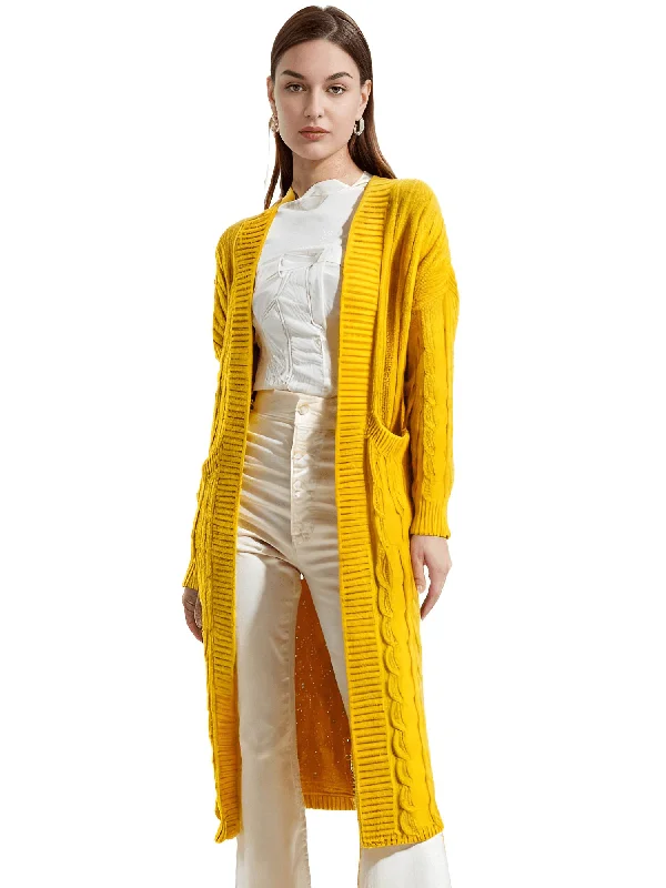 Knit Women's Extra Long Cardigan With Pockets Cable Knit Ribbed Knit Lace Knit