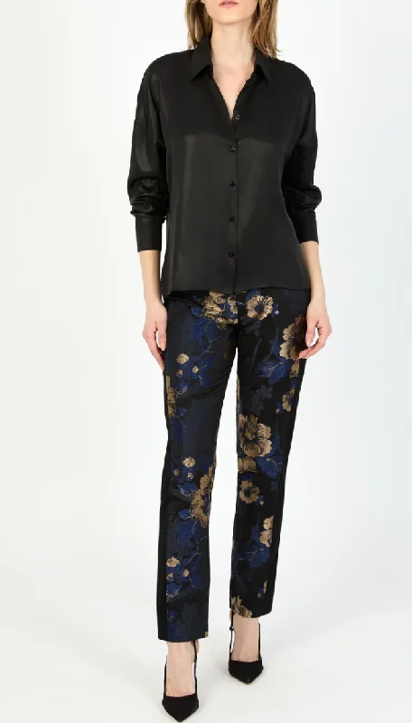 HILTON HOLLIS Romantica Jacquard Pant Black/Sapphire Modern Bootcut Pants
