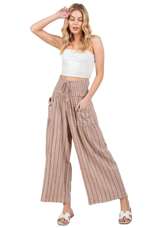 SAGE + FIG Cotton Gauze Wash Stripe Pants Relaxed High-Waist Trousers