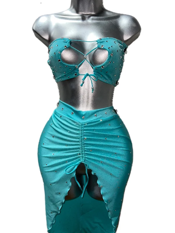 BLUE TWO PIECE SKIRT SET chiffon skirt lightweight