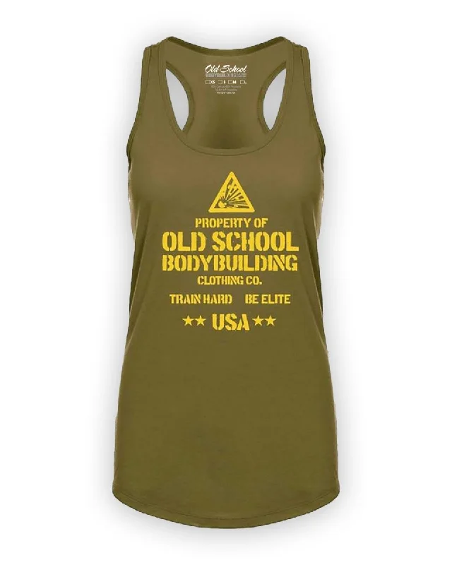 Ladies "Ammo Can" Mil Green Racerback Tank lemon yellow tank