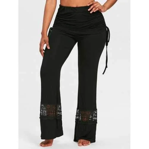 Drawstring Skirted Wide Leg Pants - Black S Relaxed Lounge Trousers