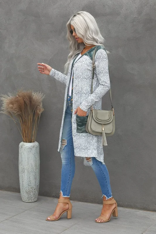 Long Camo Cardigan Spandex Rayon Corduroy