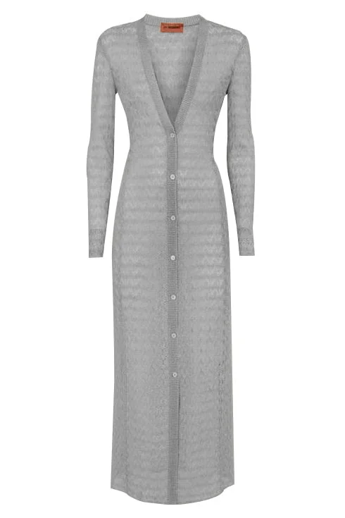 Long Lace Cardigan - Silver Fleece Cardigan Nylon Polyester
