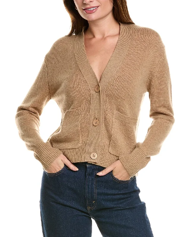 Forte Cashmere Pocket V-Neck Wool & Cashmere-Blend Cardigan Mesh Fabric Canvas Fabric Denim Fabric