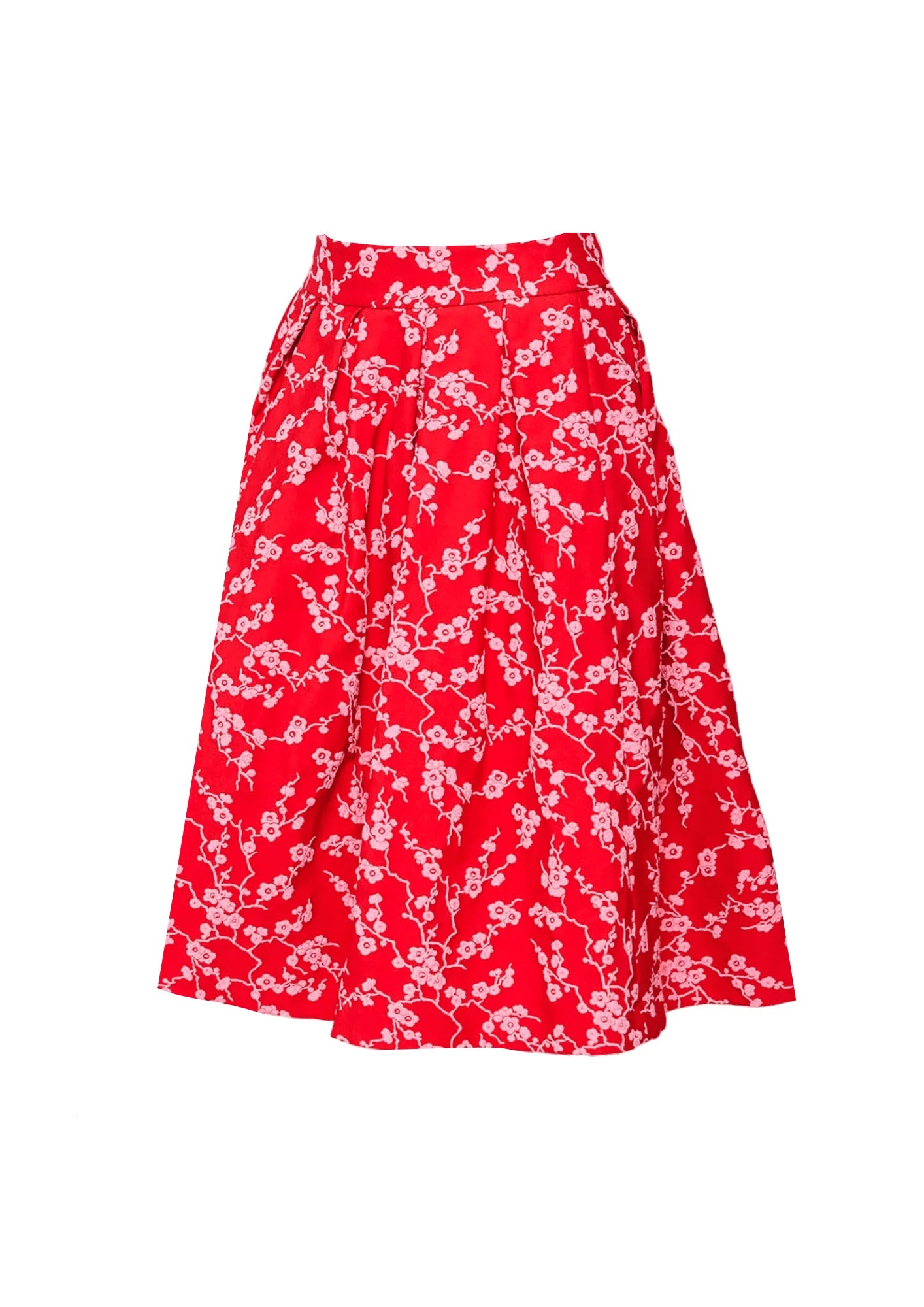 RED FLORAL PRINTED MIDI-SKIRT AMANDINE chiffon skirt airy
