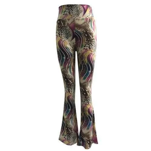 High Waist Leopard Print Trumpet Pants - Khaki M Comfortable Fleece Pants