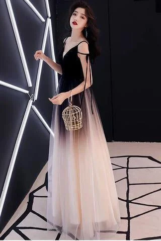 Chic Black Ombre Tulle Prom Dresses Unique V Neck Sleeveless Party Dresses Dance Dress Tunics Practical easy-care