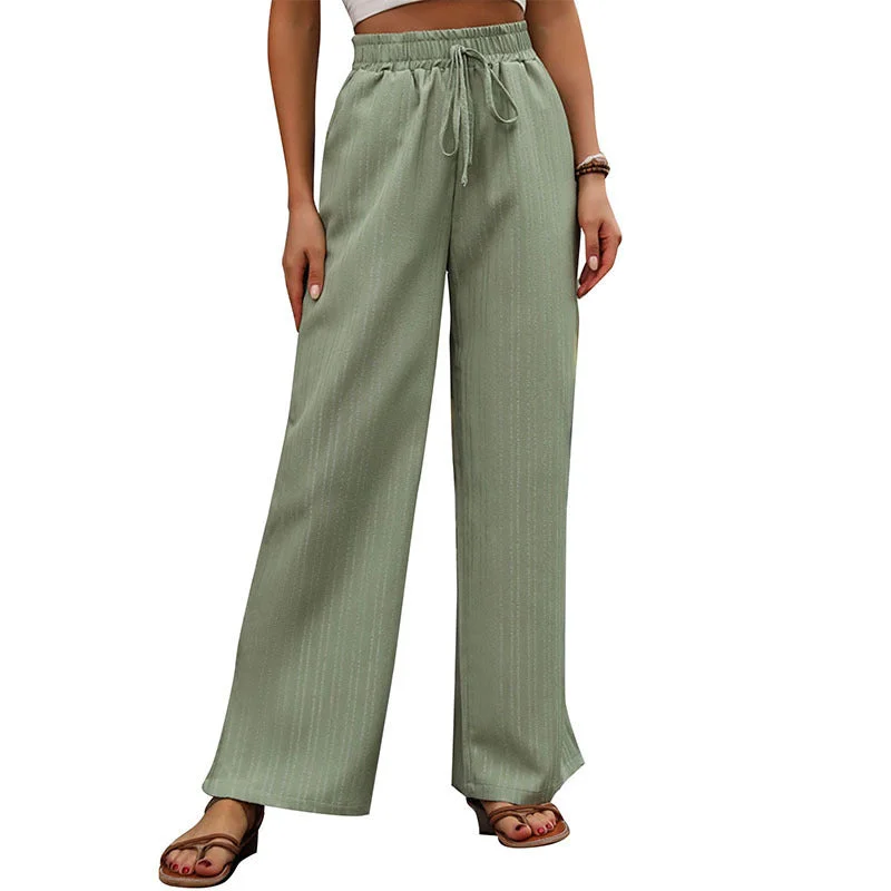 Mint Green High Rise Smocked Waistband Wide Leg Pants High-Waist Jogger Pants