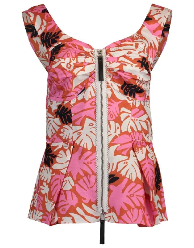 Sleeveless Print Zip Front Tank Top stretchy tank top
