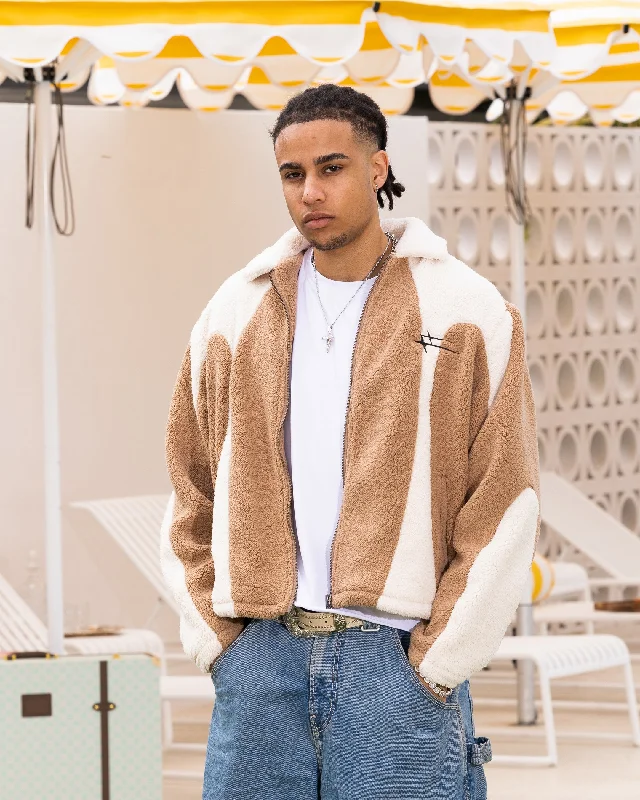 Loiter Spire Fleece Jacket Dark Tan/Ecru Front Pockets Side Pockets Patch Pockets