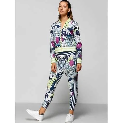 Zip Up Printed Top with Ankle Pencil Pants - M Formal Stretch Pants
