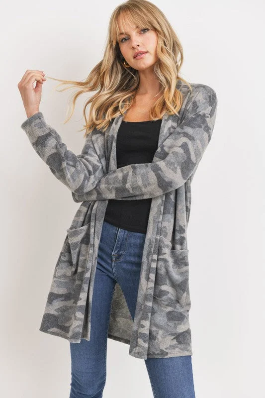 Brushed Fleece Camo Cardigan Spandex Rayon Corduroy