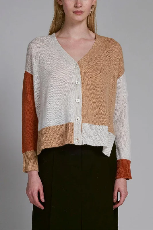 Colour Block Cardigan - Alabaster Notch Collar Peter Pan Collar Cowl Neck