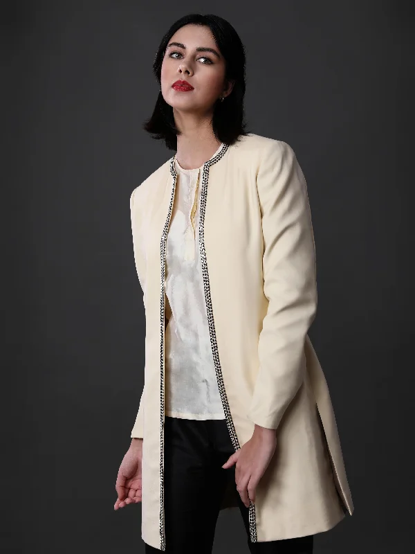 ECRU BEADED OPEN JACKET Jersey Jacket Tulle Jacket Batik Jacket
