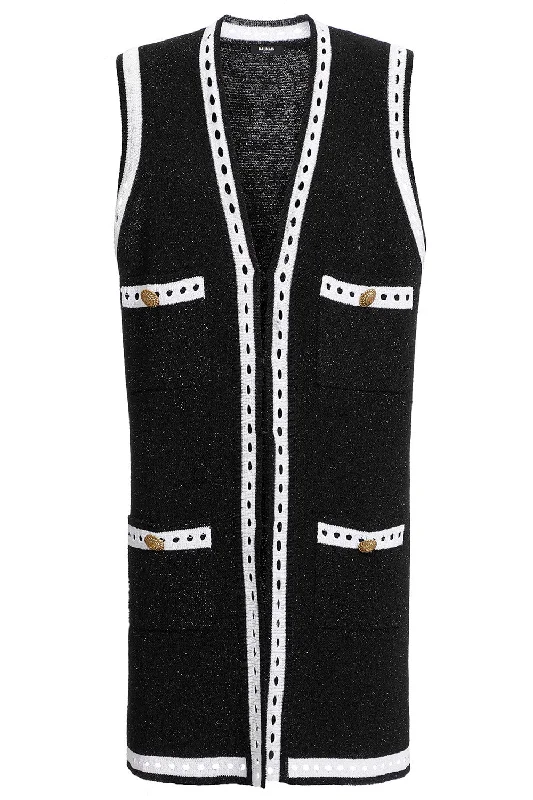 Sleeveless Long Lace Cardigan Collared Crew Neck Turtle Neck