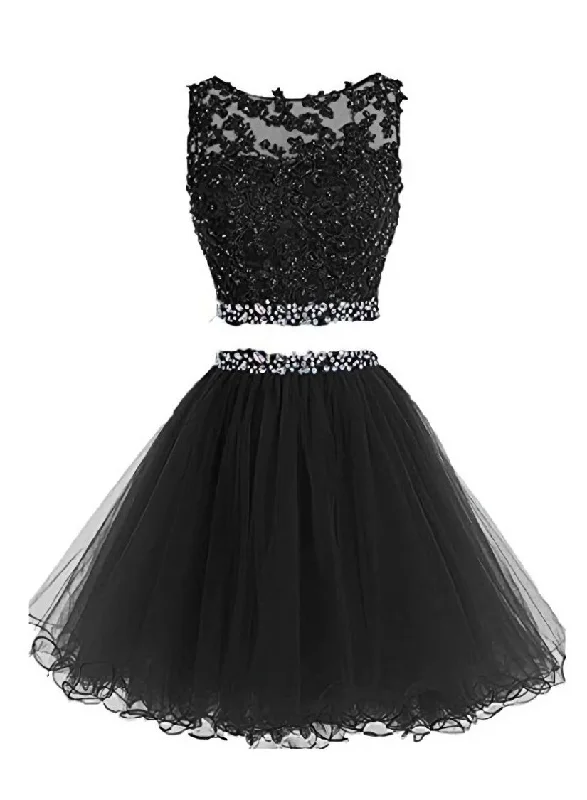 Black Two Piece Tulle Homecoming Dress, Lovely Party Dress Bodycon Fitted Nightout