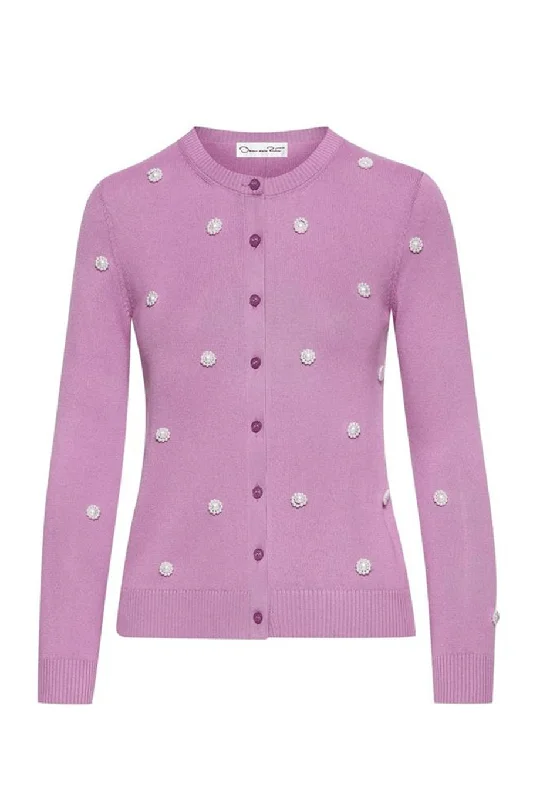 Long Sleeve Pearl Embroidered Cardigan Chenille Blend Fleece Blend Nylon Blend