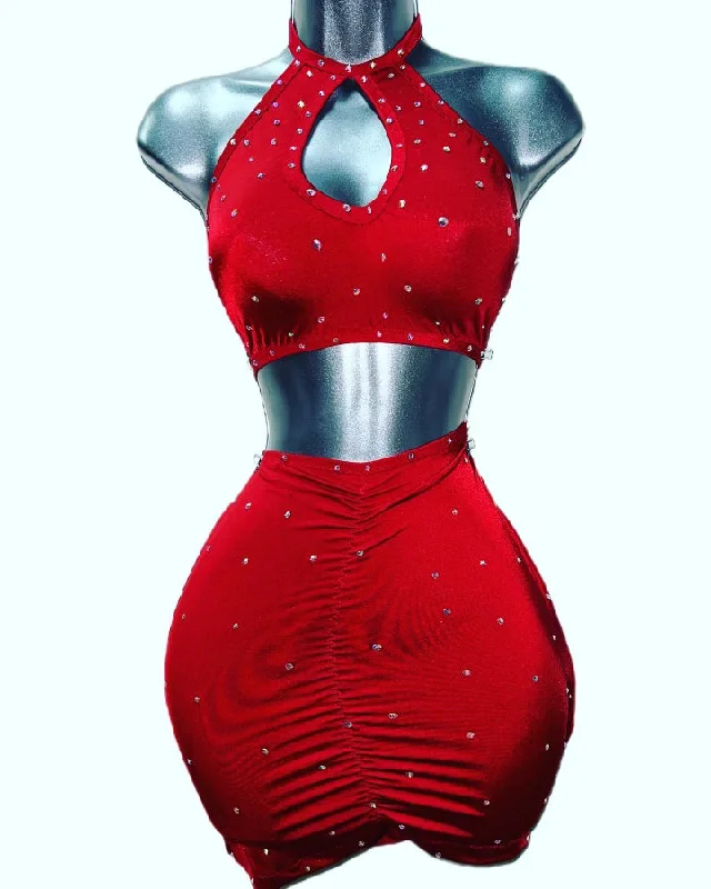 RED SKIRT SET ruffled skirt detail