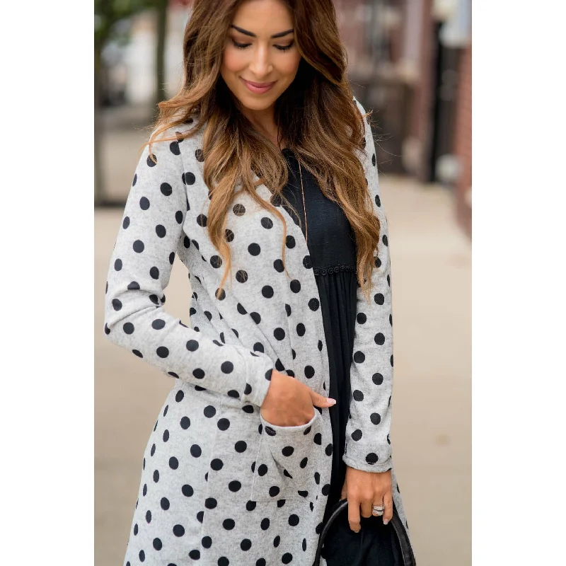 Polka Dot Tunic Cardigan Solid Print Embellished