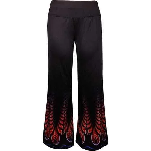 Mid Waisted Printed Wide Leg Pants - Black 2xl Elegant Dress Pants