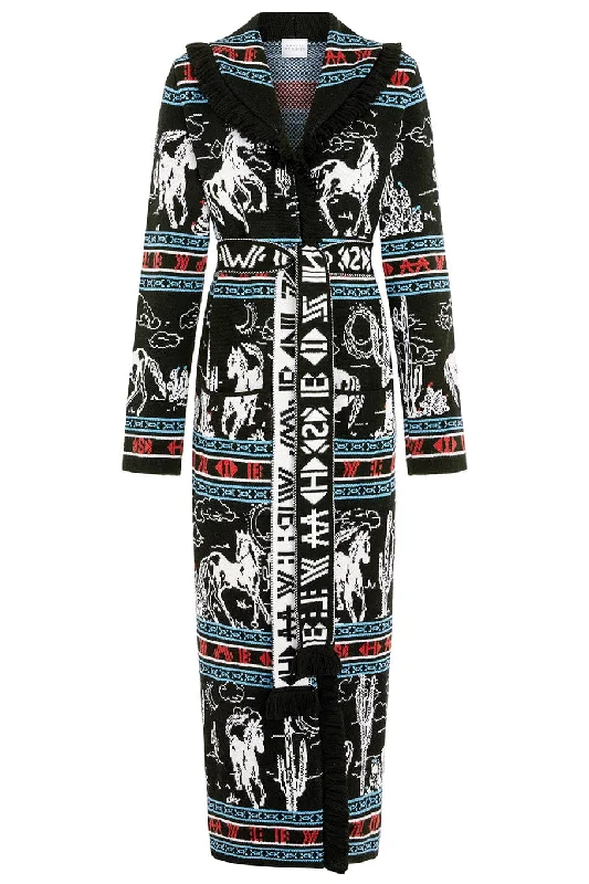 Bronco Merino Jacquard Long Cardigan Fitted Slim Tailored