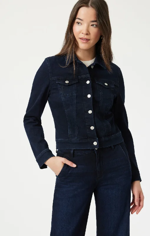 SAMANTHA JACKET IN MIDNIGHT FEATHER BLUE Fleece Jacket Down Jacket Feather Jacket