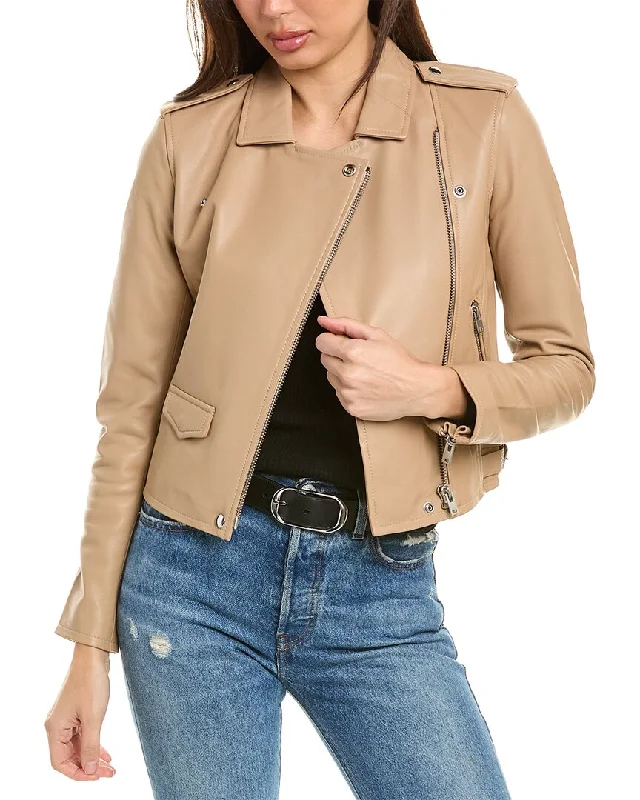 IRO Ashville Leather Moto Jacket Satin Fabric Silk Fabric Chiffon Fabric