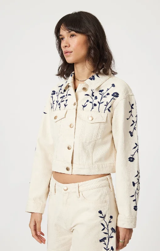 HARMONY DENIM JACKET IN BEIGE DENIM Faux Fur Jacket Real Fur Jacket Shearling Jacket