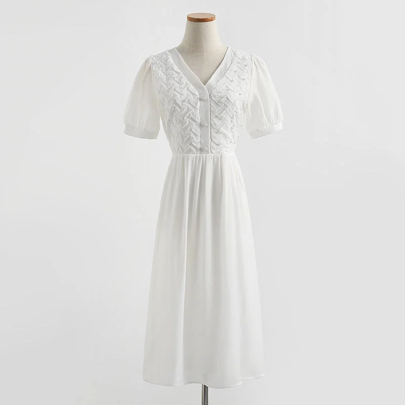 French design pleated bubble sleeve skirt  4278 lace skirt feminine