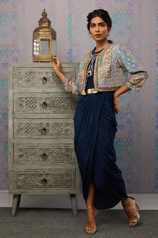 Ikaya Embroidered Drape Dress With Jacket Embroidered Jacket Appliqued Jacket Beaded Jacket Ikaya Embroidered Drape Dress With Jacket Embroidered Jacket Appliqued Jacket Beaded Jacket