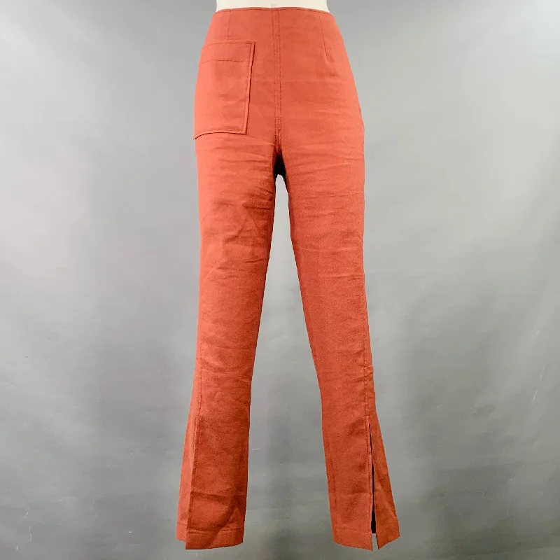 REJINA PYO Size 6 Brown Brick Linen Blend One Pocket Dress Pants Chic Black Leggings