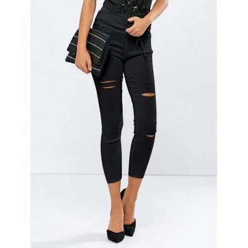 Ripped High Waisted Capri Skinny Pants - Black 2xl Relaxed High-Waist Trousers