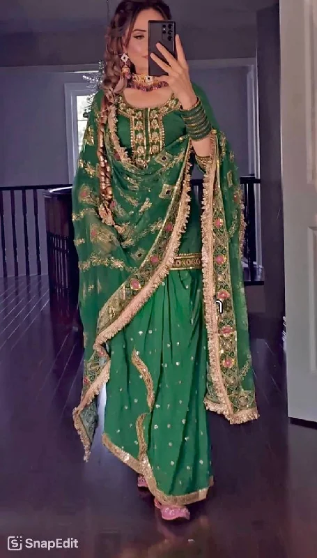 Green New Designer Party Wear Look Top Dhoti Skirt and Dupatta Set mini skirt trendy