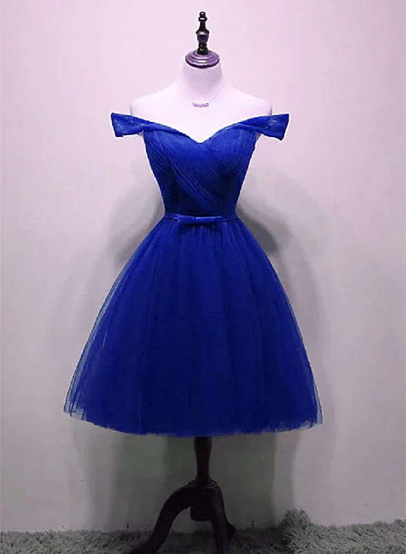 Cute Royal Blue Tulle Simple Party Dress , Lovely Formal Dress, Blue Homecoming Dresses Square Neckline Feminine