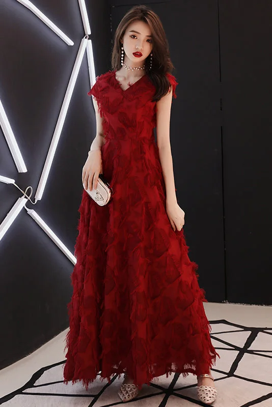 Red Long Party Dress with Featherss Prom Dress Homecoming Dresses Tunics Spring floral
