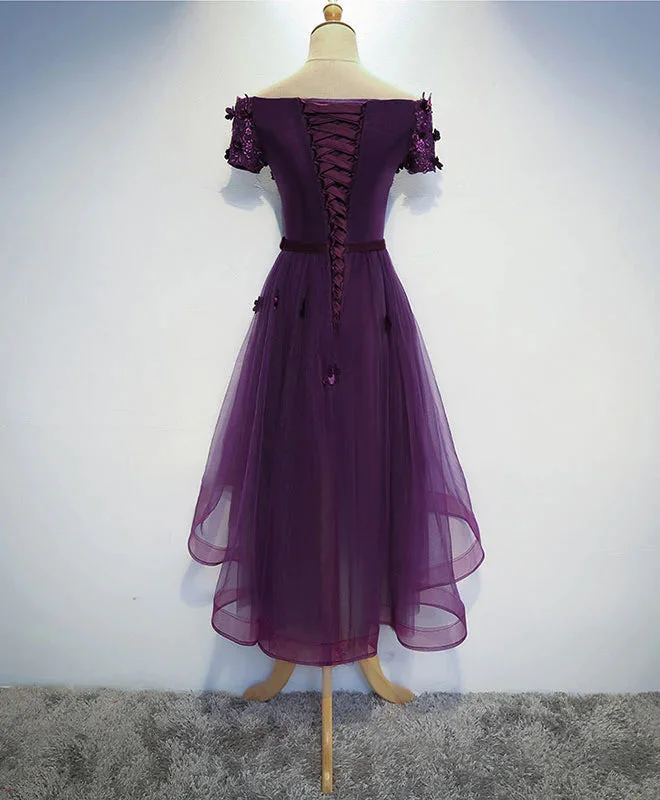 Stylish Dark Purple High Low Formal Dress , Cute Party Dresses, Purple Homecoming Dress Boatneck Modish Everyday