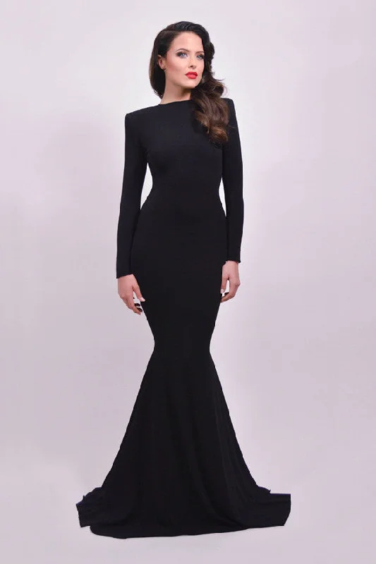 Elegant Long Sleeves Mermaid Black Backless Party Dresses Prom Dress Tunics Evening elegant