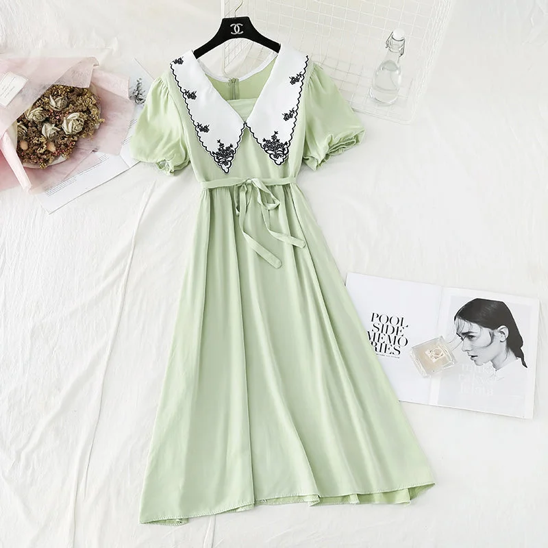 French retro waist closed to show thin temperament bubble sleeve skirt  4144 wool skirt sturdy