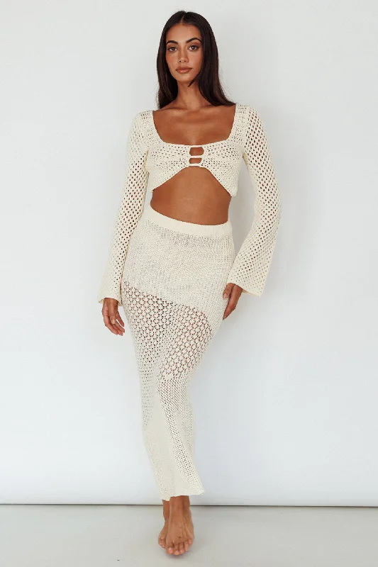 Serenity Sky Crochet Midi Skirt Milk wool skirt breathable
