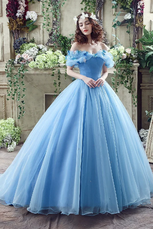 Gorgeous Ball Gown Off The Shoulder Appliques Tulle Court Train Prom Dresses, Party Dresses Tunics Stylish modern