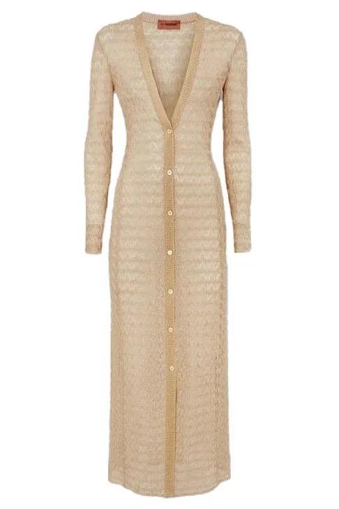 Lace Long Cardigan - Gold Mesh Cardigan Canvas Denim